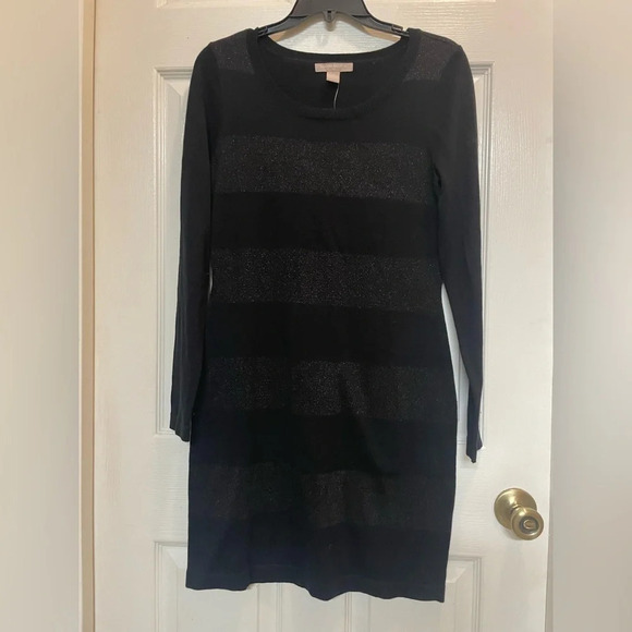 Banana Republic Sweater Dress Striped Black Metallic Silver Fitted Small NWT - Picture 2 of 8